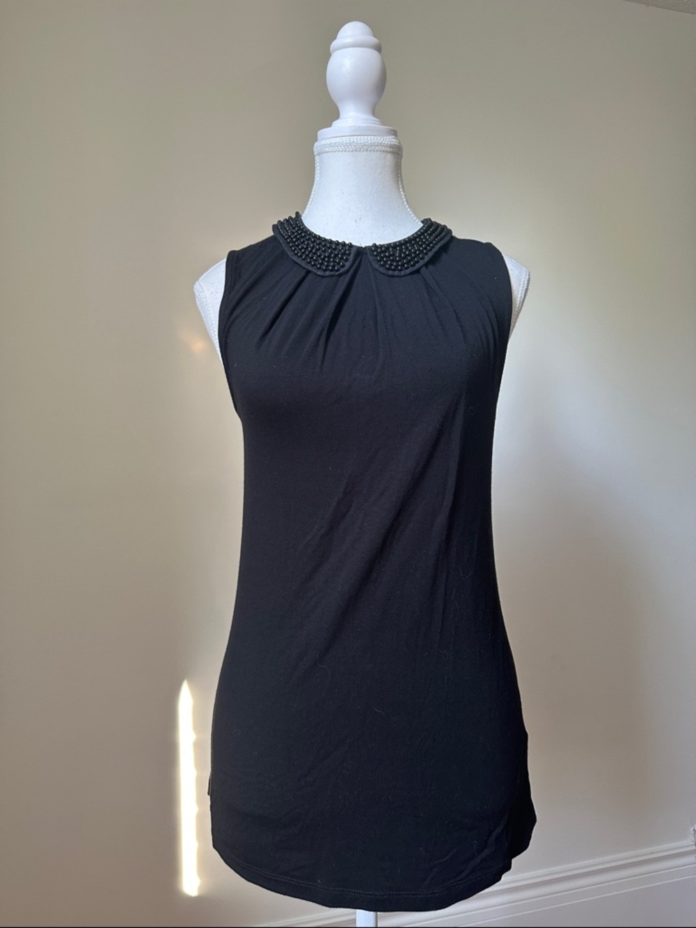 RW&CO Black Peter Pan Collar Beaded Preppy Coquette Tank Top Size Small